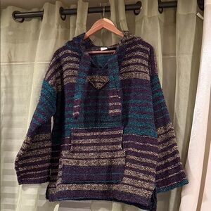 Mexican poncho in Teal, Purple & Cream in like new condition